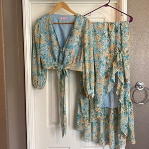 Pink lily skirt(L) and tie top(M) set